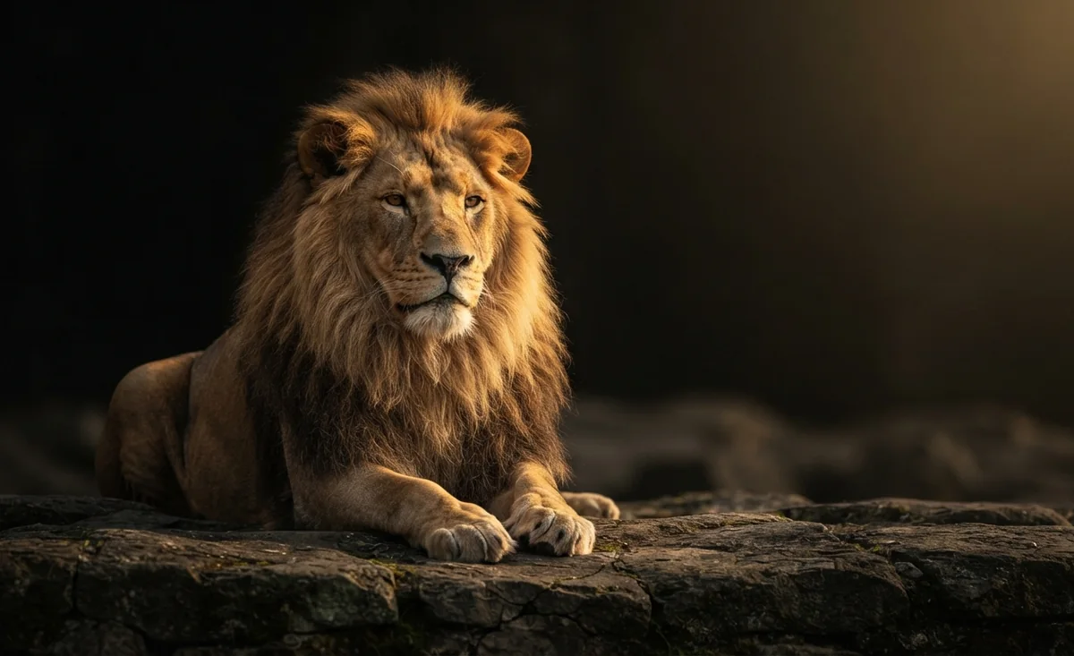 Lion resting in golden light